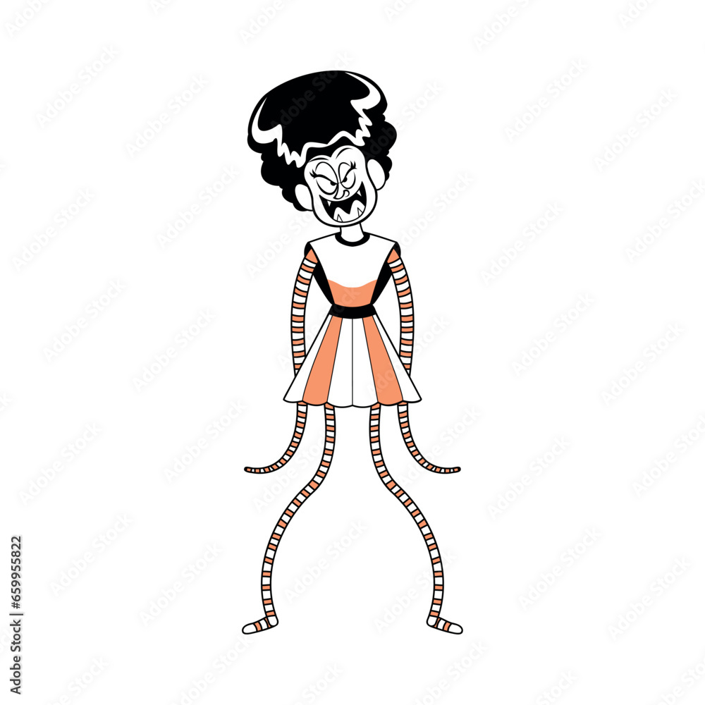 Fototapeta premium The Bride of Frankenstein Character of Hallowen Isolated Retro Cartoon Vector