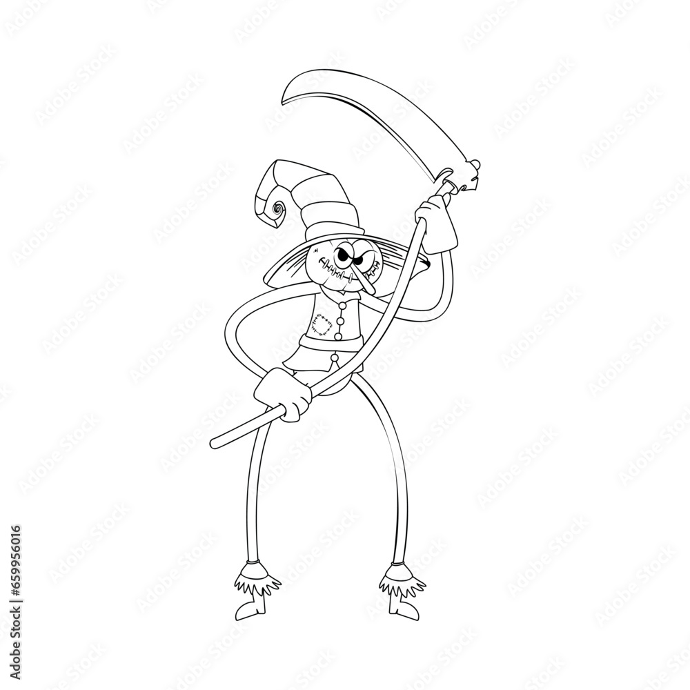 Fototapeta premium Scarecrow Character of Hallowen Isolated Retro Cartoon Vector