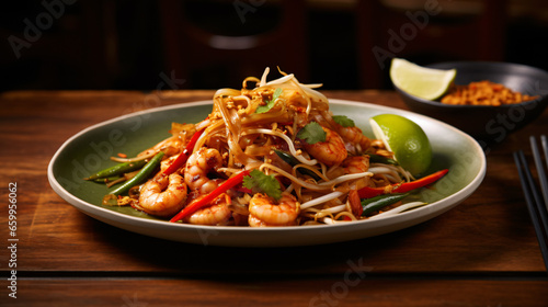Plate of Pad Thai vibrant aromatic spicy