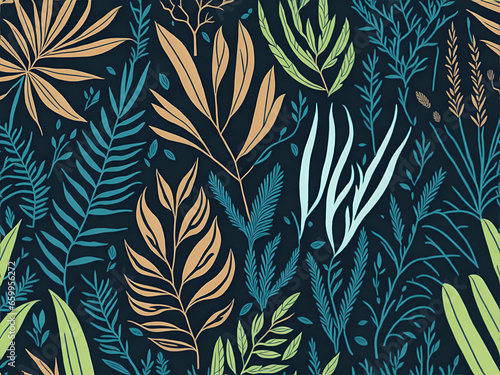Patrón de ilustración de plantas exóticas modernas de la selva. IA Generativa