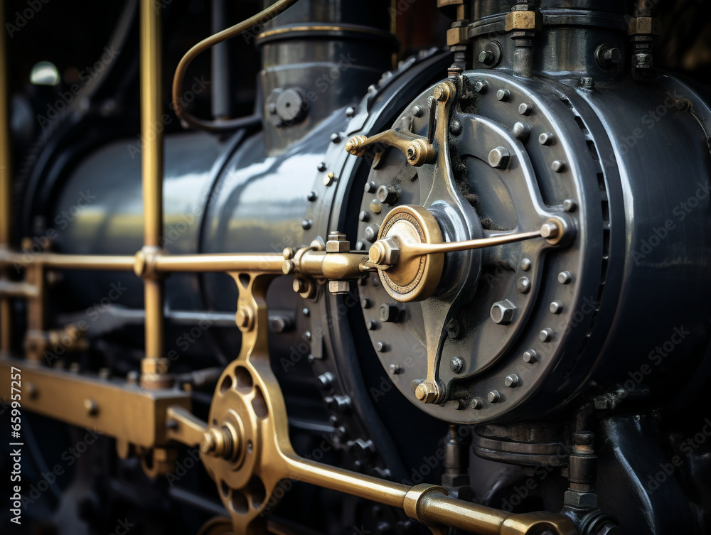 A detailed photo showcasing the intricate details of a vintage steam engine, V52 style.