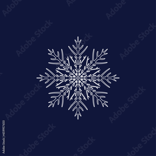 Snowflake with an interesting white pattern on a blue background
