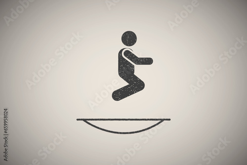 Man trampoline jump icon vector illustration in stamp style