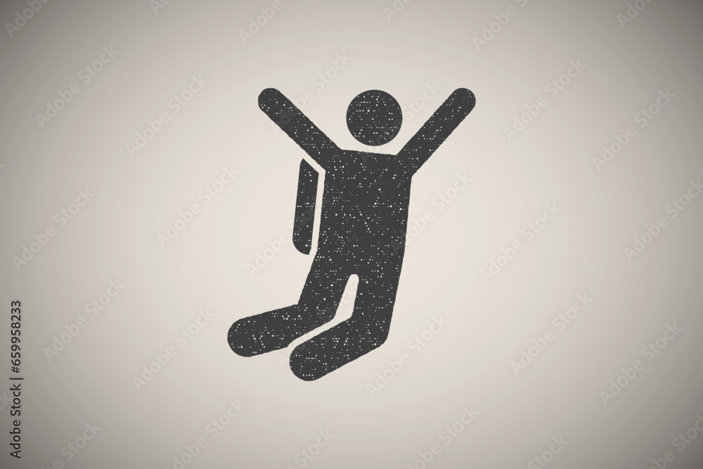 Man adventure flying icon vector illustration in stamp style Man adventure flying icon vector illustration in stamp style