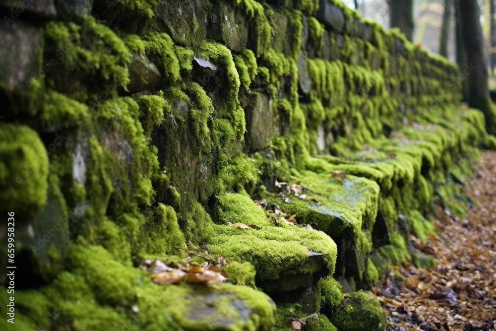photograph of a moss-covered stone wall photograph of a moss-covered stone wall