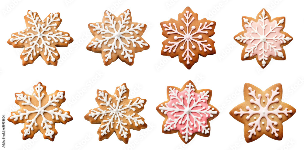 Christmas Sugar Cookie, Set of Cute Snowflake on transparent background, png - Generative AI Christmas Sugar Cookie, Set of Cute Snowflake on transparent background, png - Generative AI