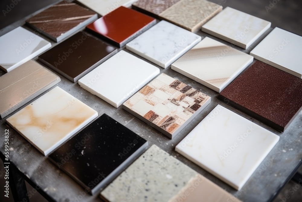 Fototapeta premium different marble tile samples spread on table