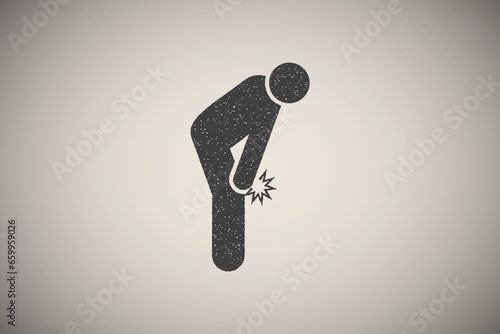 Man, fall, leg, cramp icon vector illustration in stamp style