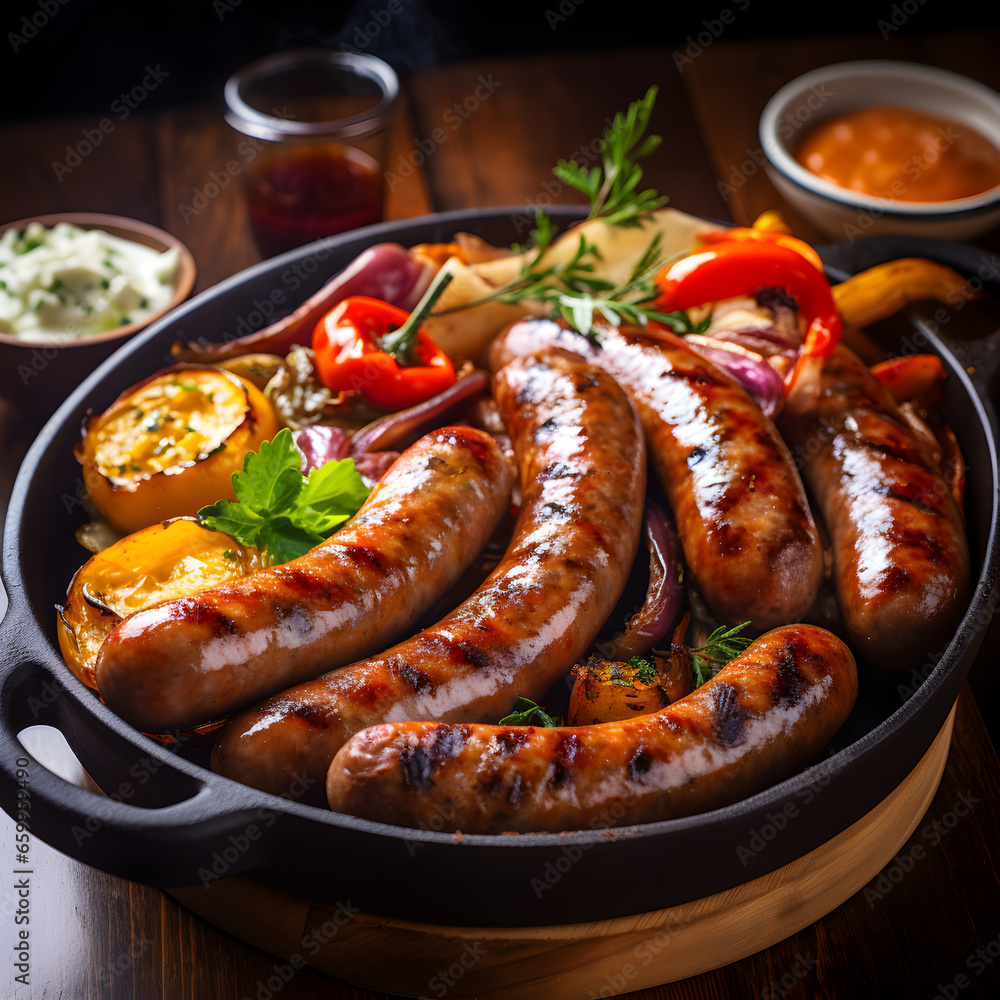 grilled sausages with vegetables grilled sausages with vegetables