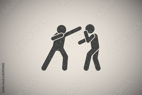 Karate men kick icon vector illustration in stamp style