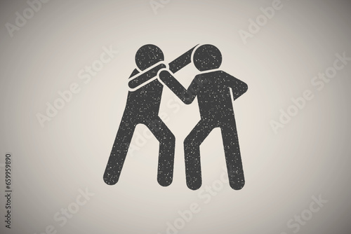 Kick karate men icon vector illustration in stamp style