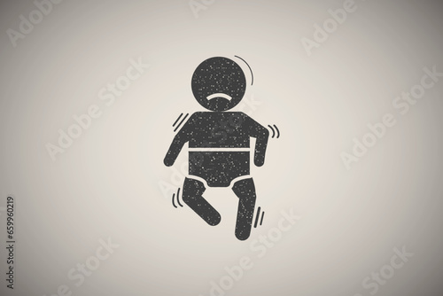 Baby, cramp, seizure icon vector illustration in stamp style