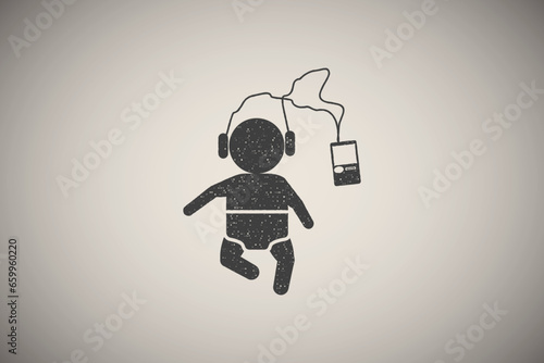 Baby, check, hearing icon vector illustration in stamp style