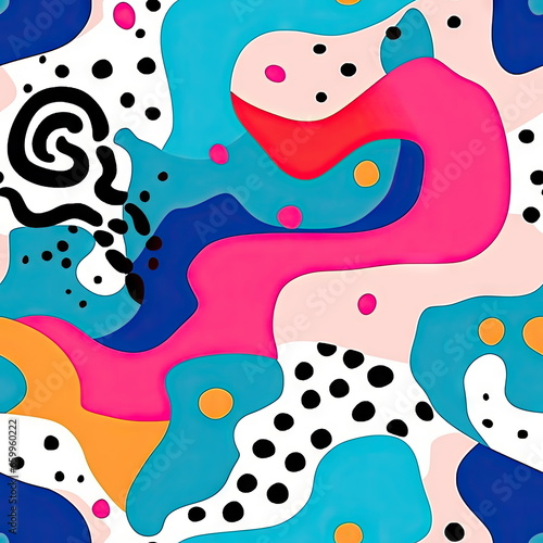 Background Seamless Pattern doodle and pop art with abstract lines and pop art color shapes