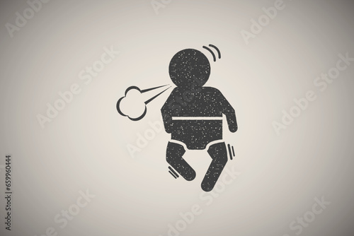 Baby coughing icon vector illustration in stamp style