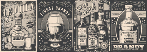 Alcohol bar set poster monochrome