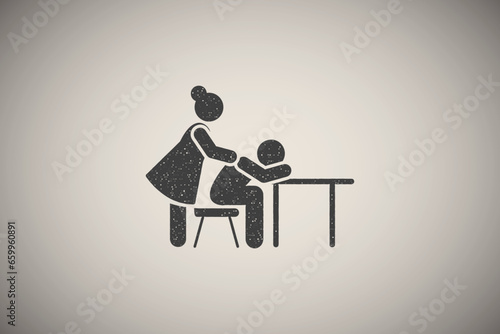 Teacher man sleep student pictogram icon vector illustration in stamp style