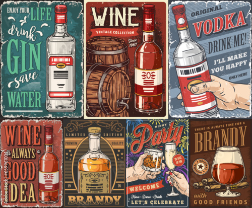 Alcoholic booze set poster colorful