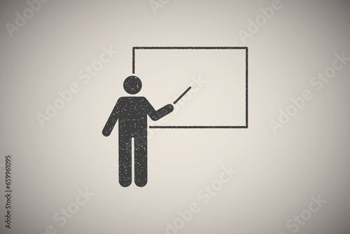 Man teacher explain board pictogram icon vector illustration in stamp style