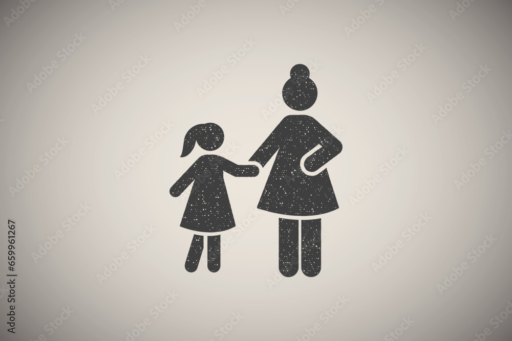 Mother girl student go school pictogram icon vector illustration in stamp style Mother girl student go school pictogram icon vector illustration in stamp style