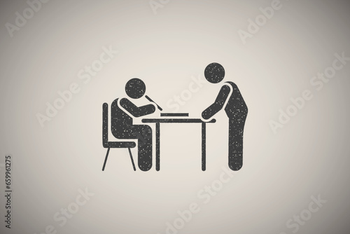 Student class write teacher pictogram icon vector illustration in stamp style