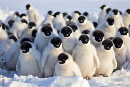 group of penguins huddling for warmth
