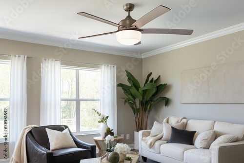 modern ceiling fan with lights in a newly painted living room photo