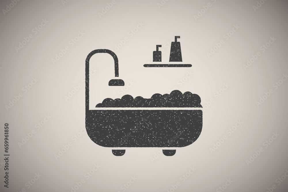 Obraz premium Bathtub, shower, shampoo icon vector illustration in stamp style