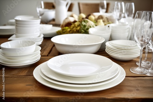 collection of pristine dinnerware on a table
