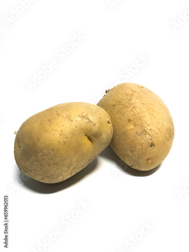 Two potatoes on a white background.