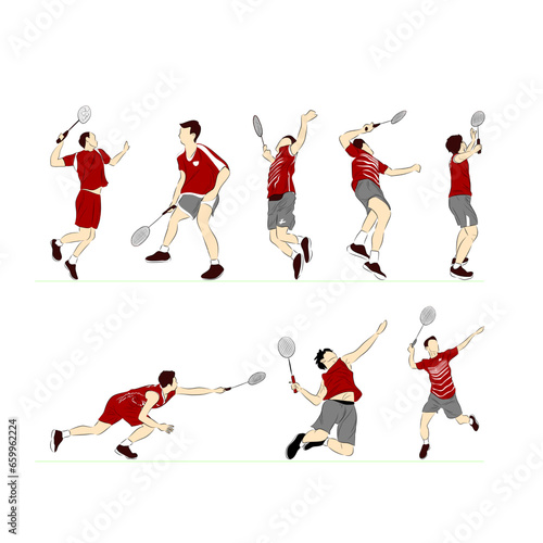 Badminton players in action collection.