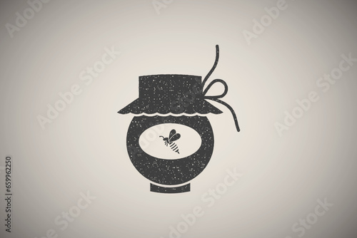 jar, honey icon vector illustration in stamp style