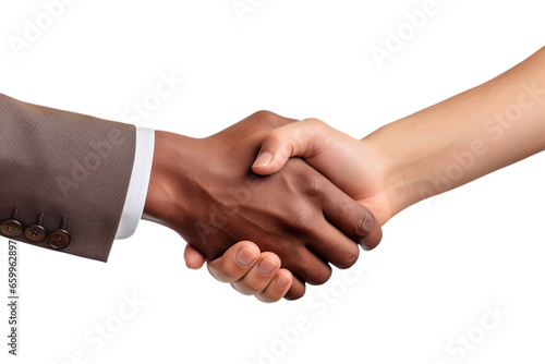 Hand shaking greeting with close up hands isolated on transparent background cutout PNG