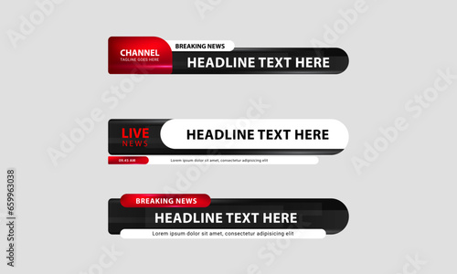 Lower third vector design. Set of lower third bar templates for breaking news, sports news on television, video and media online
