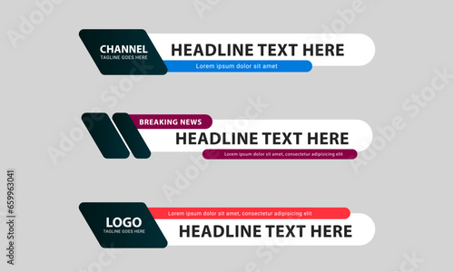 Lower third banner templates for Television, Video and Media Channels. Modern headline bar layout design vector © Ardkyuu