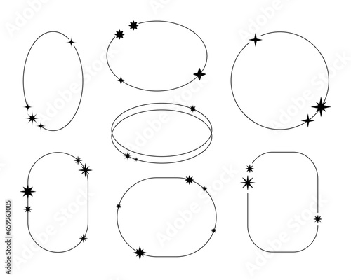 Modern trendy frames with stars and sparkles, geometric shapes. Set aesthetic line frames, boho style. For wedding invitations, for aesthetic design and decor, for minimalist celestial collages.