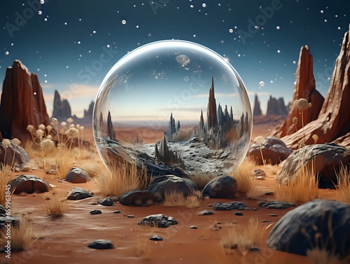 landscape in the desert in glass orb