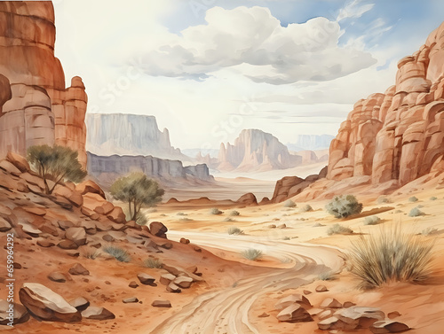 abstract desert, canyon panorama landscape
