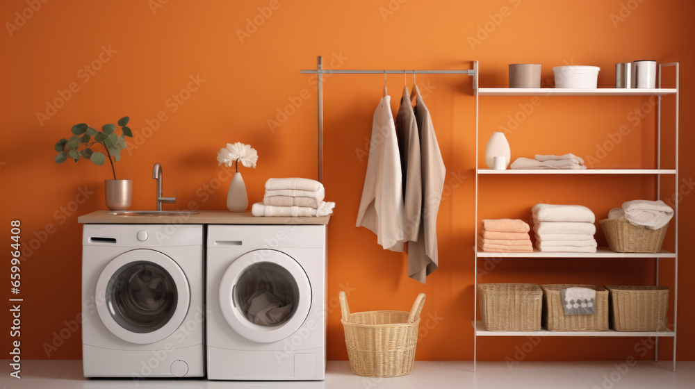 Small laundry room in an apartment.