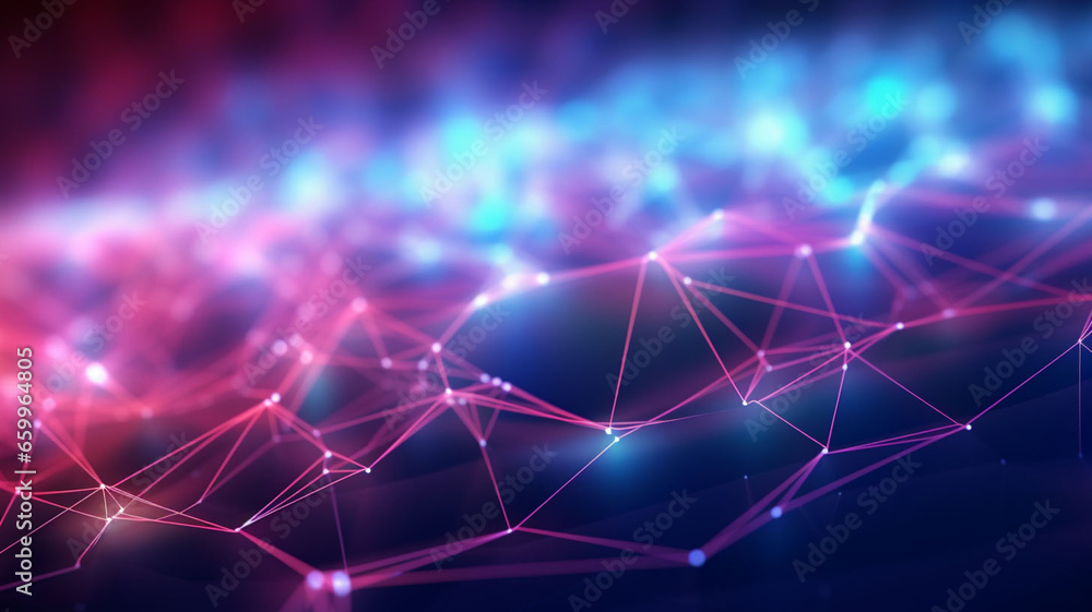 Obraz premium Beyond the Horizon: 3D Data Centralization and Networked Particles Paint Cyberpunk Visions in the High-Tech Digital World
