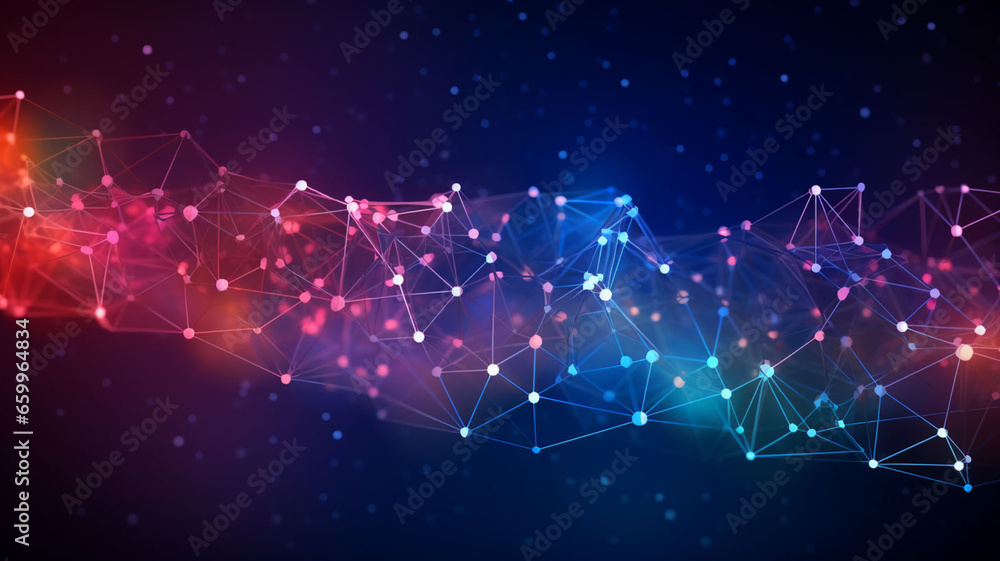 Obraz premium Chaos to Order: 3D Data Centralization and Networked Particles Weave Cyberpunk Dreams in a High-Tech Digital World 