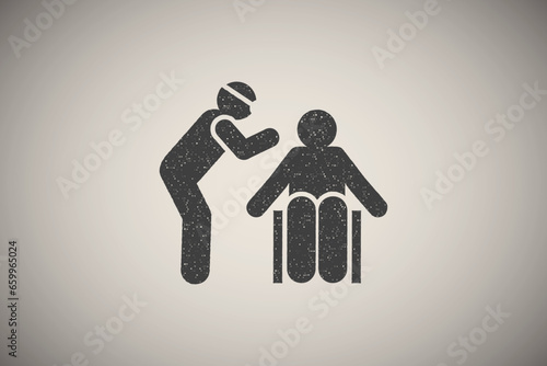 Cancer, fibrosis, hardening icon vector illustration in stamp style