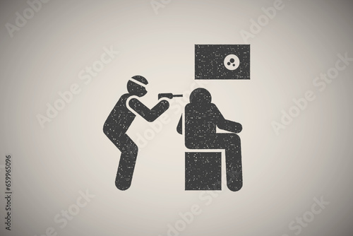 Liver, stool, symptoms, cancer icon vector illustration in stamp style
