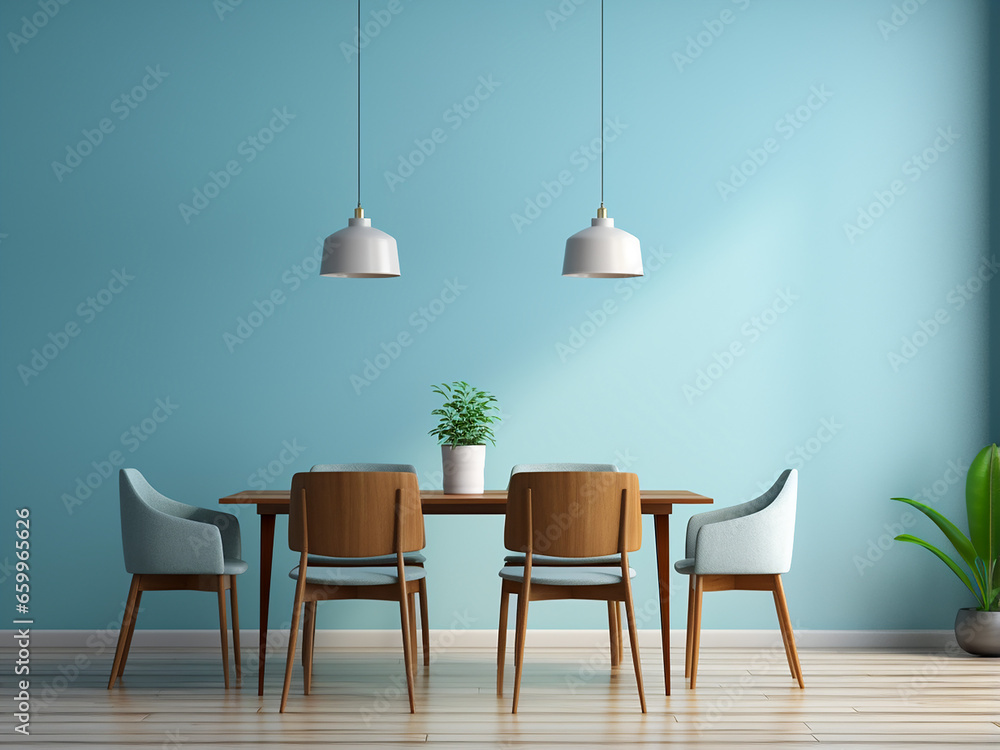 Relaxing design for a charming blue dining room. AI Generation. Relaxing design for a charming blue dining room. AI Generation.