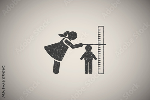 Child, grow, height, measure icon vector illustration in stamp style