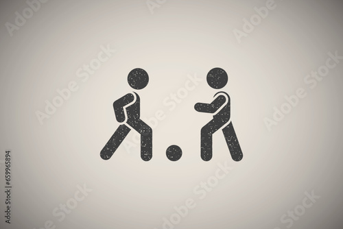 Sports, children, ball, play, game icon vector illustration in stamp style