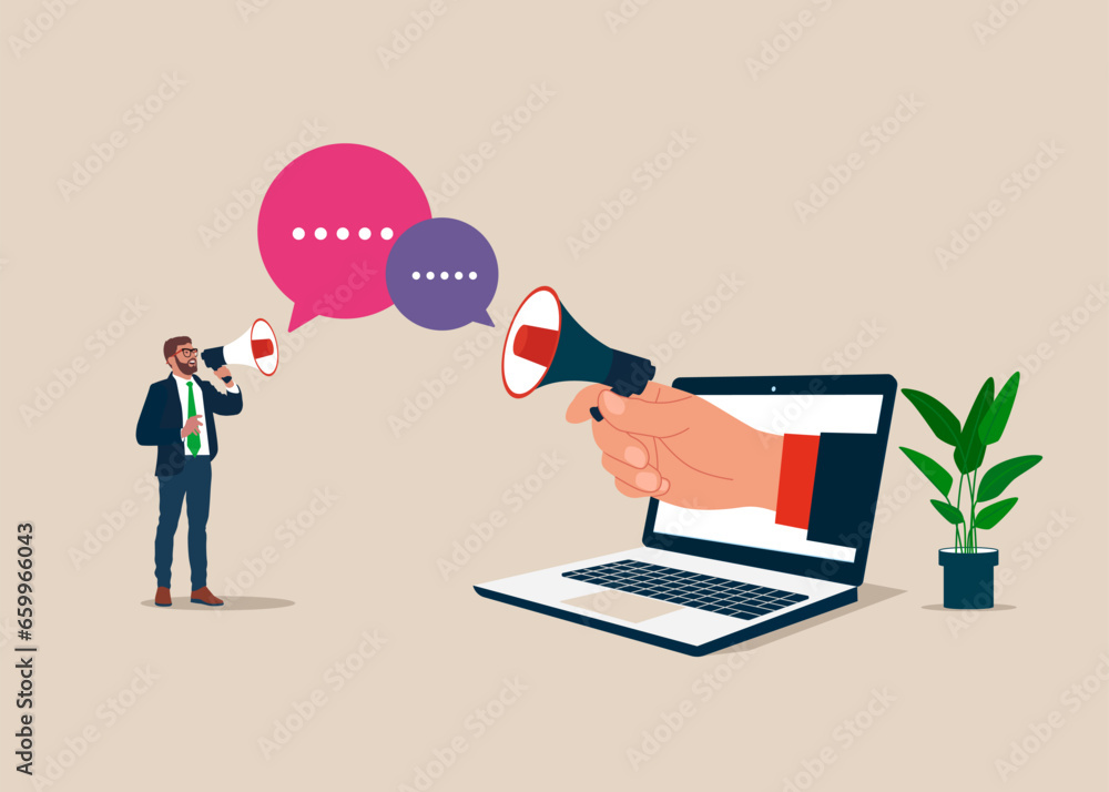 Discussing work in meeting with speech bubbles. Flat vector illustration Discussing work in meeting with speech bubbles. Flat vector illustration