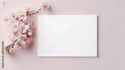 Blank wedding invitation card mockup with flowers, save the date card mockup with copy space