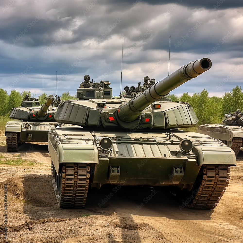 Modern tanks, modern weapons for war. War in the open.