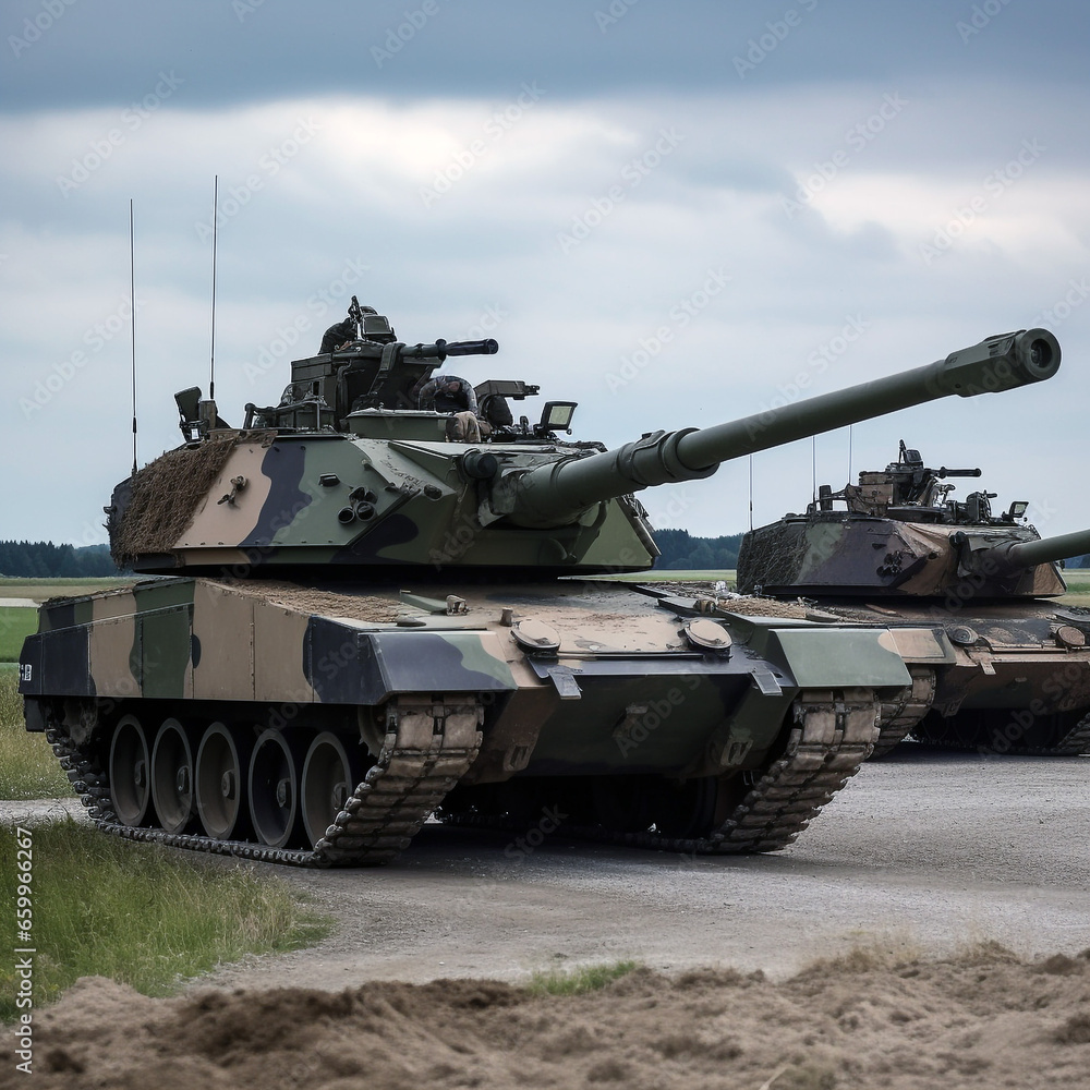Modern tanks, modern weapons for war. War in the open.